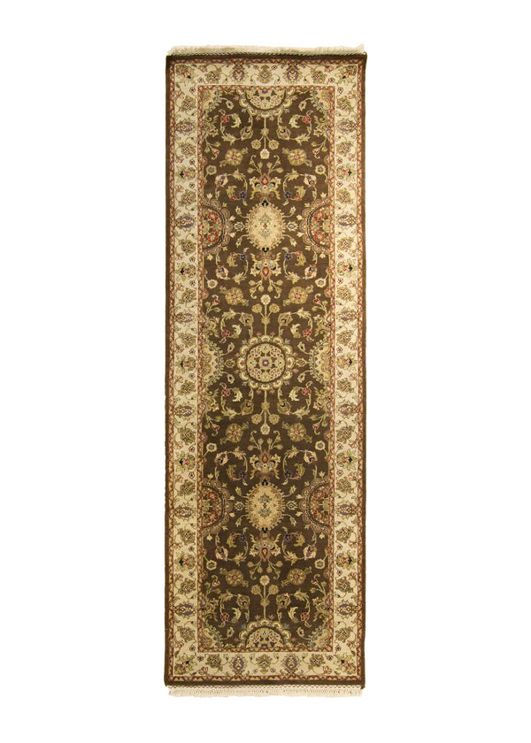 Oriental Rug Indian Handmade Runner Transitional 2'6"x8'1" (3x8) Brown Whites/Beige Tea Washed Oushak Design #A21465