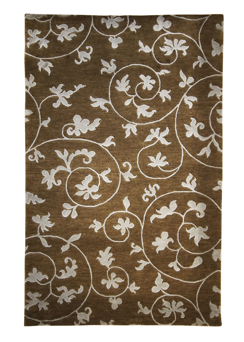 Oriental Rug Indian Handmade Area Transitional 3'6"x5'5" (4x5) Brown Red Floral Design #A21466