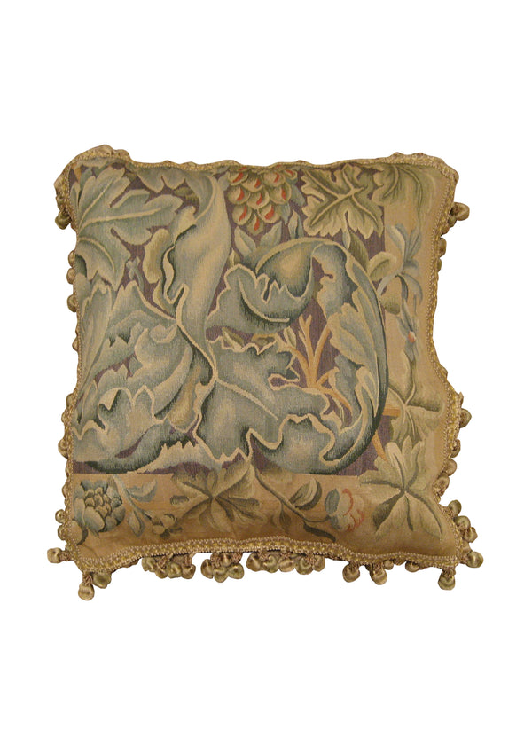 Oriental Rug Chinese Handmade Pillow Traditional 1'8"x1'8" (2x2) Blue Whites/Beige Tapestry Floral Design #A21468