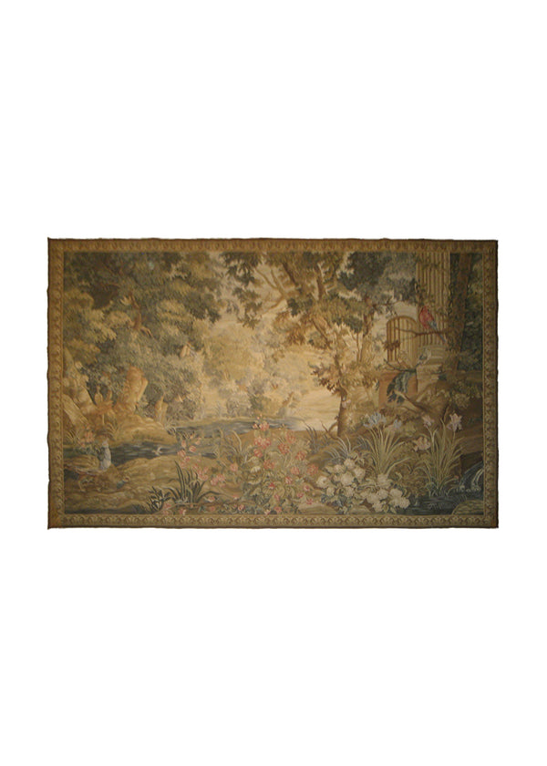 Oriental Rug Chinese Handmade Area Traditional 6'6"x9'0" (7x9) Whites/Beige Brown Green Tapestry Landscape Design #A21503