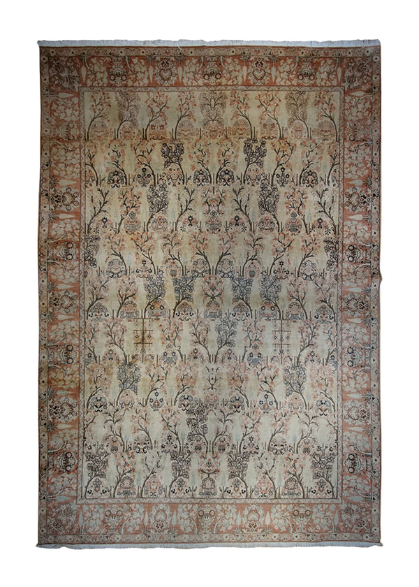 Persian Rug Tabriz Handmade Area Traditional 9'9"x13'9" (10x14) Whites/Beige Pink Tree of Life Design #A21516