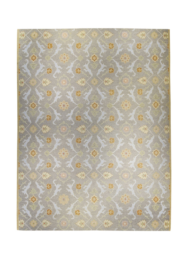 Oriental Rug Indian Handmade Area Transitional 10'2"x13'0" (10x13) Gray Yellow/Gold Soumak Floral Design #A21527