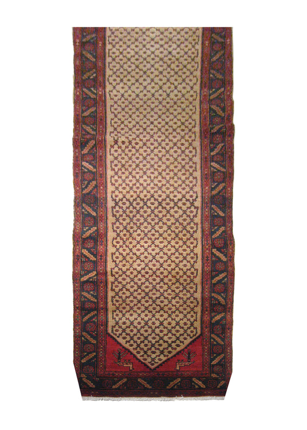 Persian Rug Hamadan Handmade Runner Tribal 3'4"x12'10" (3x13) Whites/Beige Blue Red Mehreban Design #A21544