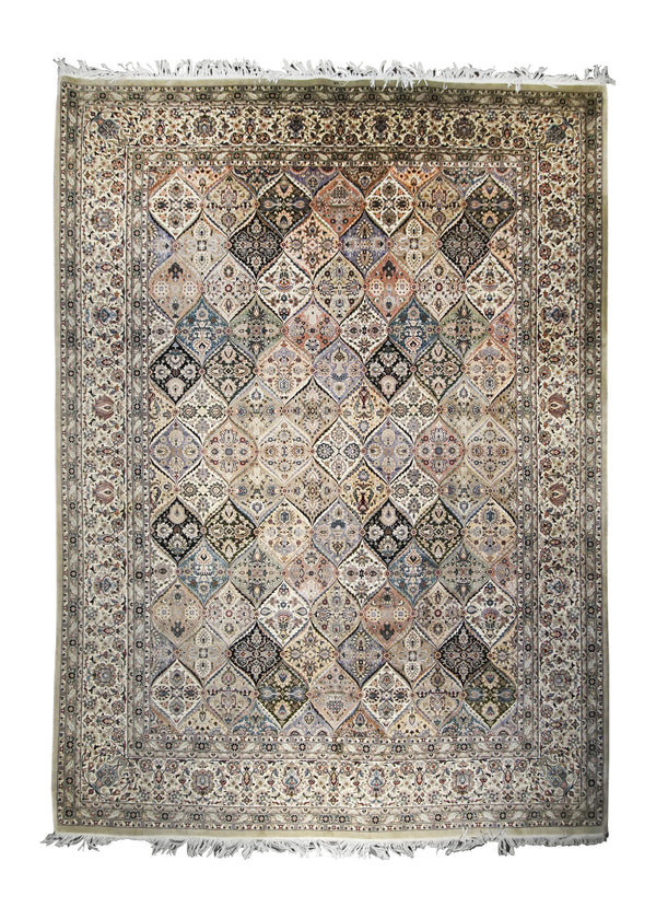 Oriental Rug Pakistani Handmade Area Traditional 8'10"x12'1" (9x12) Multi-color Whites/Beige Garden Design #A21573