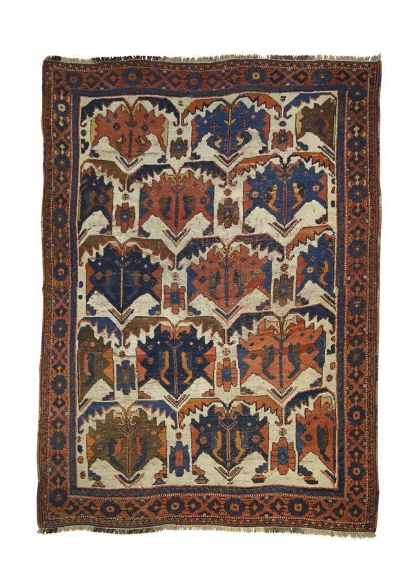 Persian Rug Afshar Handmade Area Tribal Antique 3'11"x5'0" (4x5) Whites/Beige Red Blue Geometric Design #A21606