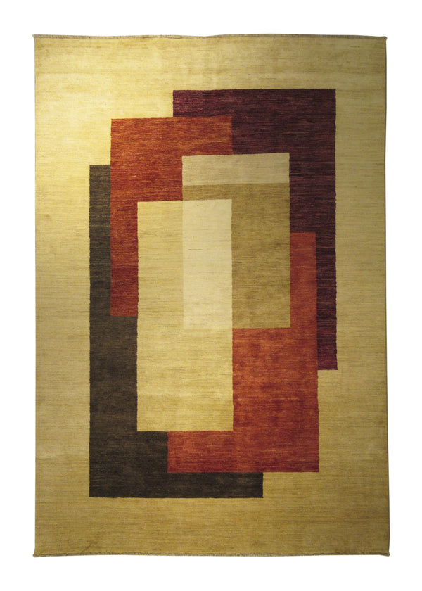 Oriental Rug Pakistani Handmade Area Transitional 6'7"x9'7" (7x10) Red Yellow/Gold Gabbeh Design #A21790