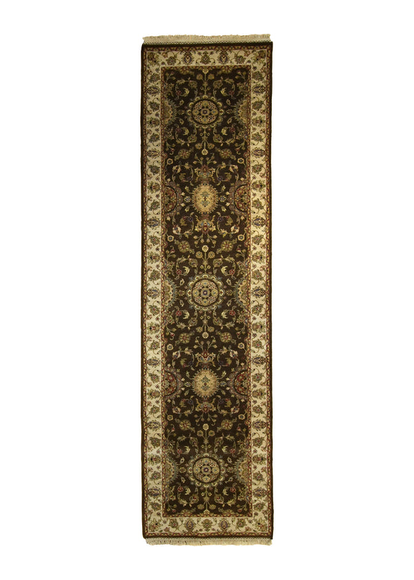 Oriental Rug Indian Handmade Runner Transitional 2'6"x9'11" (3x10) Brown Whites/Beige Tea Washed Oushak Design #A21861