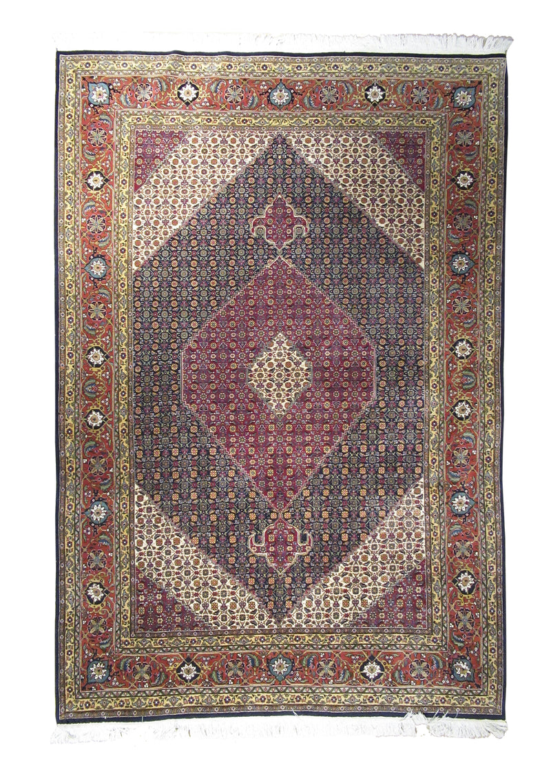 Persian Rug Tabriz Handmade Area Traditional 6'5"x9'8" (6x10) Blue Red Mahi Fish Design #A21875