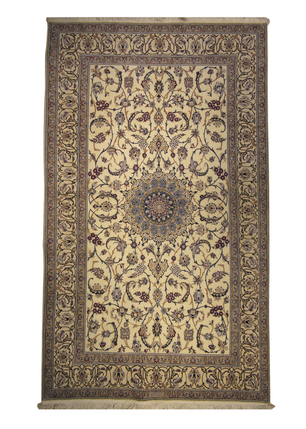 Persian Rug Nain Handmade Area Traditional 5'3"x8'5" (5x8) Whites/Beige Blue Floral Design #A21913