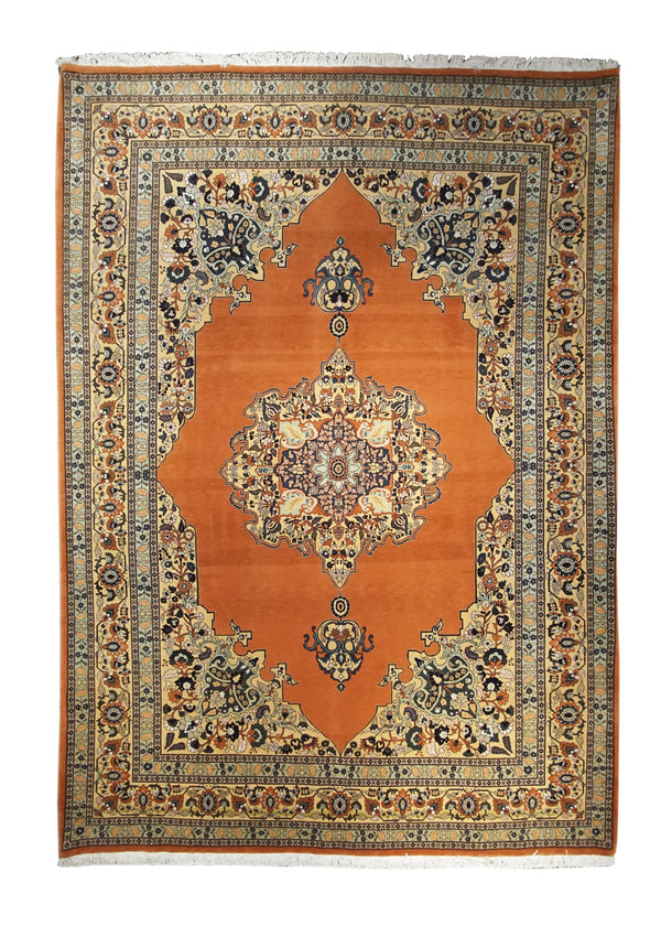 Persian Rug Tabriz Handmade Area Traditional 8'8"x11'7" (9x12) Orange Haji Jalili Floral Design #A21942