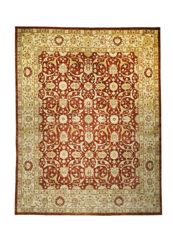 Oriental Rug Pakistani Handmade Area Transitional 8'3"x10'4" (8x10) Red Whites/Beige Antique Washed Oushak Floral Design #A21989