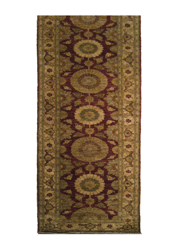 Oriental Rug Pakistani Handmade Runner Transitional 2'9"x10'6" (3x11) Red Yellow/Gold Antique Washed Oushak Floral Design #A22014