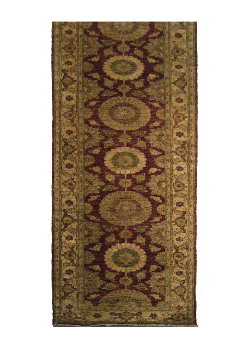 Oriental Rug Pakistani Handmade Runner Transitional 2'9"x10'6" (3x11) Red Yellow/Gold Antique Washed Oushak Floral Design #A22014