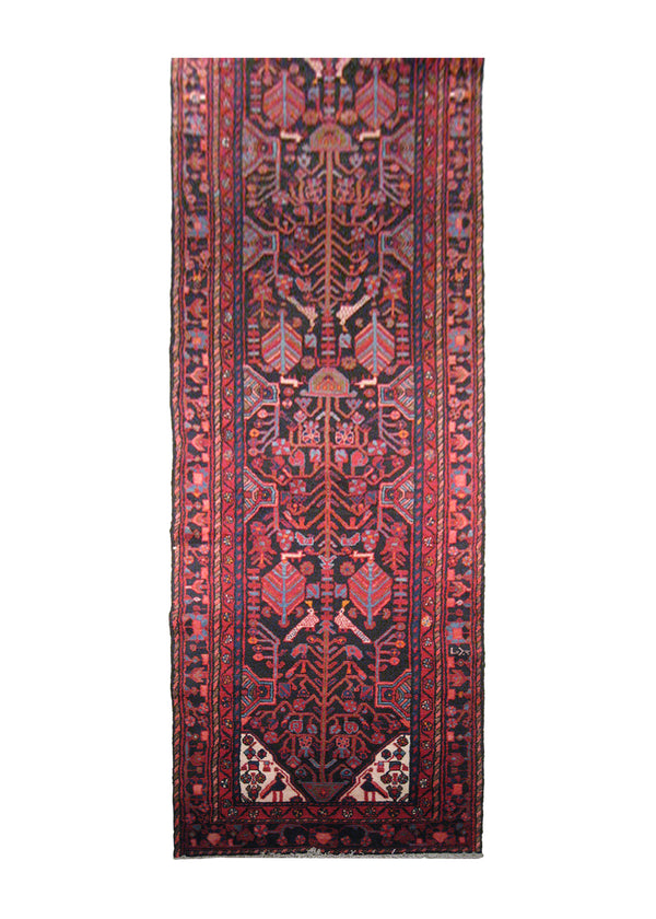 Persian Rug Hamadan Handmade Runner Tribal 3'2"x15'8" (3x16) Blue Red Tree of Life Animals Design #A22084