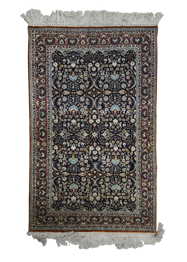 Oriental Rug Chinese Handmade Area Traditional 3'1"x4'11" (3x5) Blue Red Floral Design #A22090