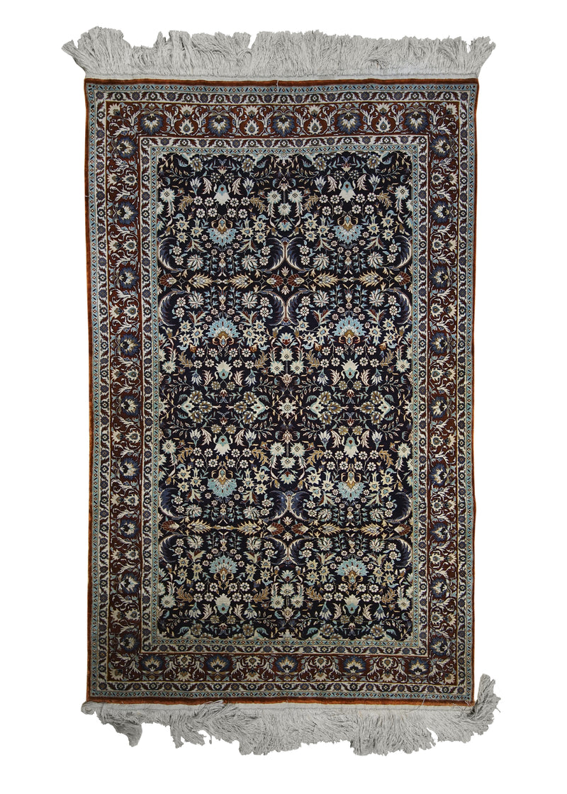 Oriental Rug Chinese Handmade Area Traditional 3'1"x4'11" (3x5) Blue Red Floral Design #A22090