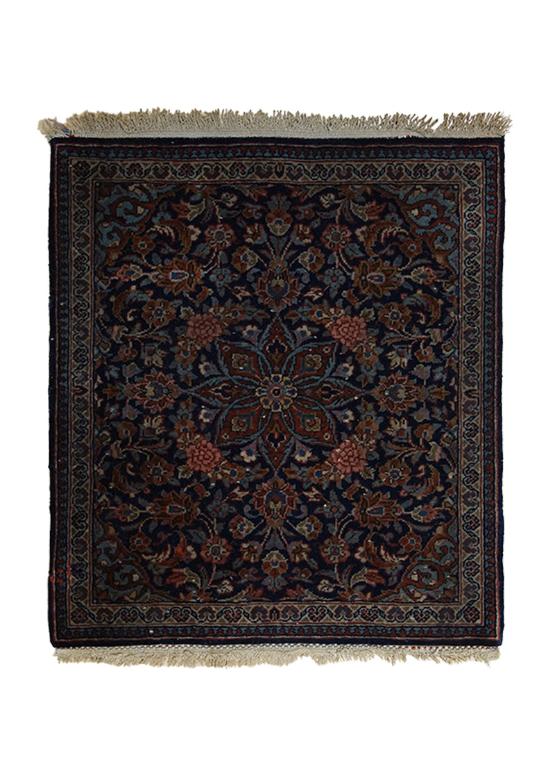Persian Rug Kashan Handmade Area Traditional 1'6"x2'0" (2x2) Blue Red Floral Design #A22094