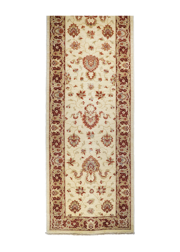 Oriental Rug Pakistani Handmade Runner Transitional 2'7"x16'1" (3x16) Whites/Beige Red Antique Washed Oushak Floral Design #A22099