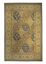 Oriental Rug Indian Handmade Area Transitional 6'1"x9'4" (6x9) Blue Yellow/Gold Soumak Floral Design #A22114