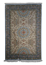 Persian Rug Qum Handmade Area Traditional 3'3"x4'10" (3x5) Whites/Beige Blue Floral Design #A22223
