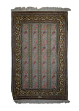 Persian Rug Qum Handmade Area Traditional 2'5"x3'10" (2x4) Green Brown Floral Paisley/Boteh Design #A22225