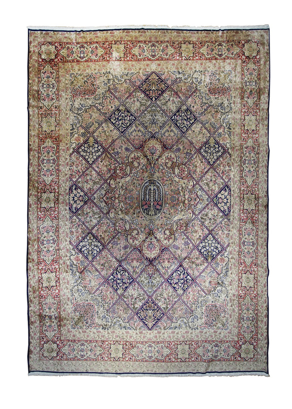 Persian Rug Kerman Handmade Area Traditional 9'9"x14'0" (10x14) Multi-color Red Whites/Beige Garden Design #A22249