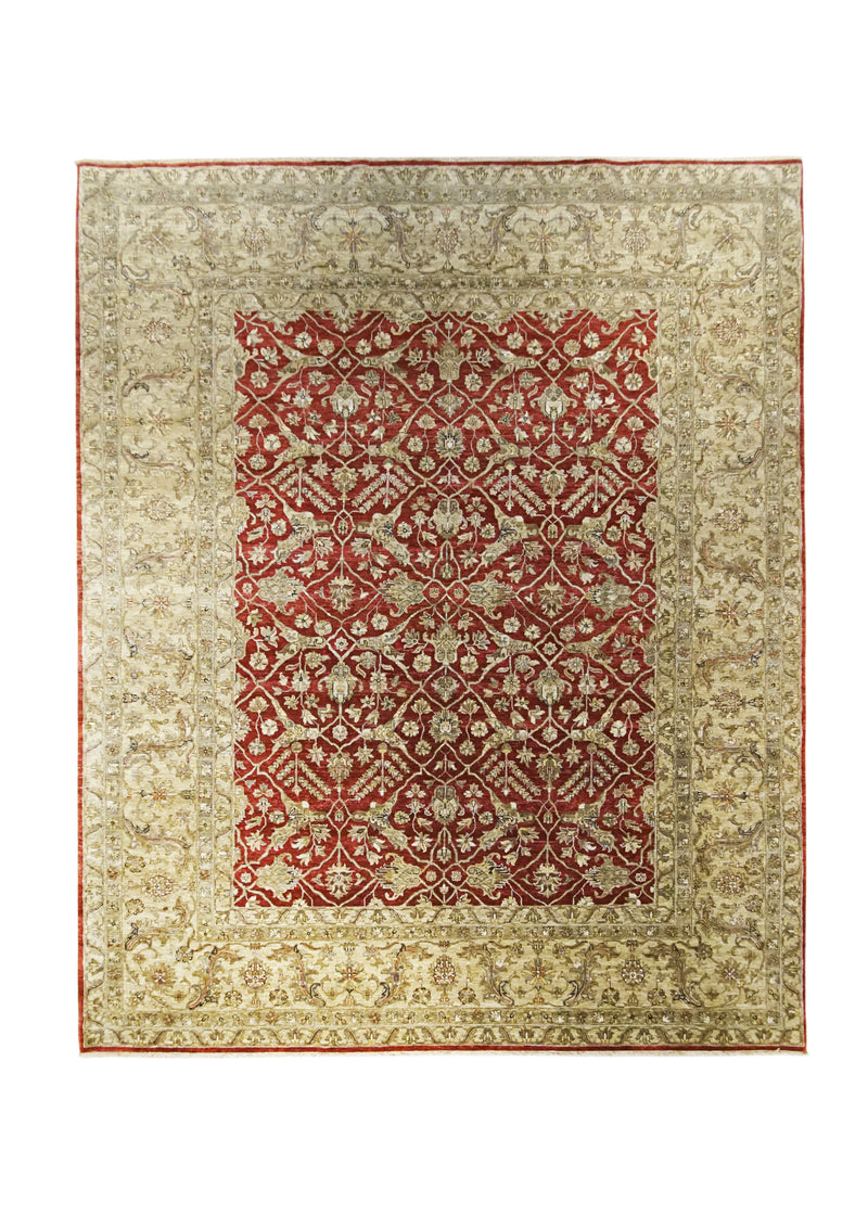 Oriental Rug Indian Handmade Area Transitional 8'0"x9'10" (8x10) Red Whites/Beige Tea Washed Oushak Design #A22279