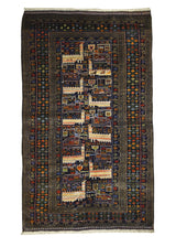 Oriental Rug Afghan Handmade Area Tribal 3'8"x6'2" (4x6) Blue Whites/Beige Geometric Design #A22291