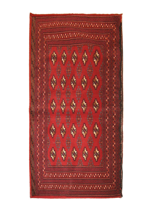 Persian Rug Turkmen Handmade Pillow Tribal 2'7"x4'9" (3x5) Red Whites/Beige Geometric Bokhara Elephant Foot Design #A22326