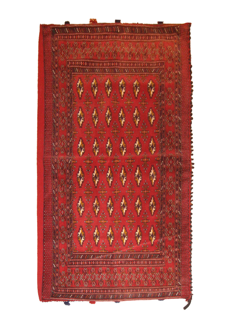 Persian Rug Turkmen Handmade Pillow Tribal 2'3"x4'7" (2x5) Red Geometric Bokhara Elephant Foot Design #A22331