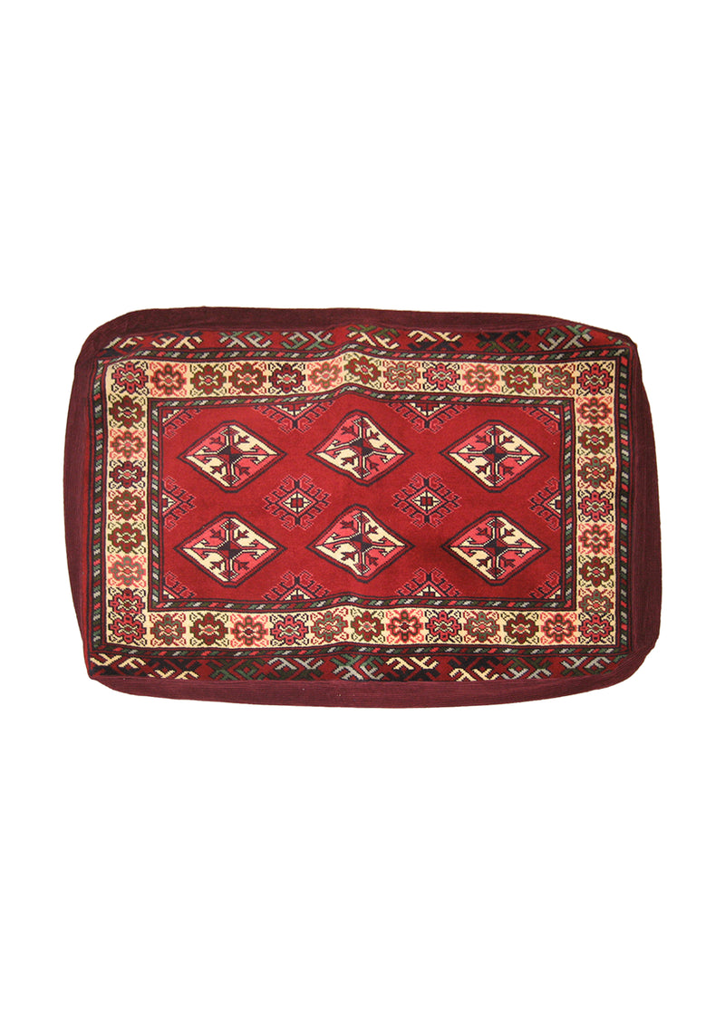 Persian Rug Turkmen Handmade Pillow Tribal 1'11"x2'11" (2x3) Red Geometric Bokhara Elephant Foot Design #A22332