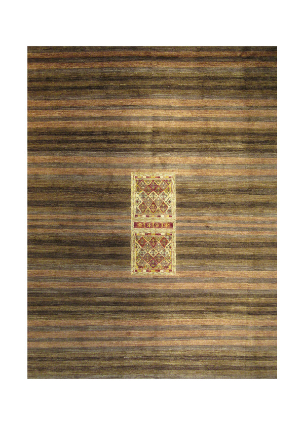 Oriental Rug Pakistani Handmade Area Transitional 6'6"x9'11" (7x10) Multi-color Brown Antique Washed Gabbeh Stripes Design #A22357
