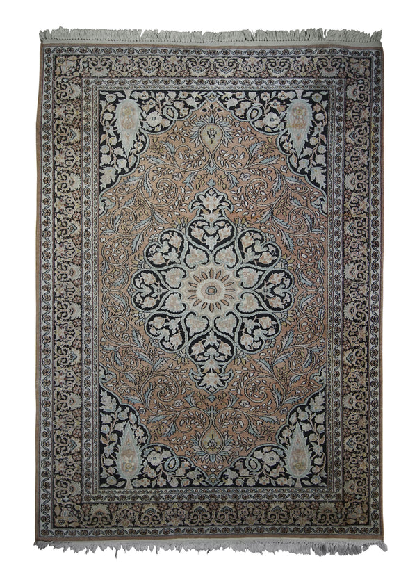 Oriental Rug Indian Handmade Area Traditional 4'2"x6'0" (4x6) Orange Blue Floral Design #A22389