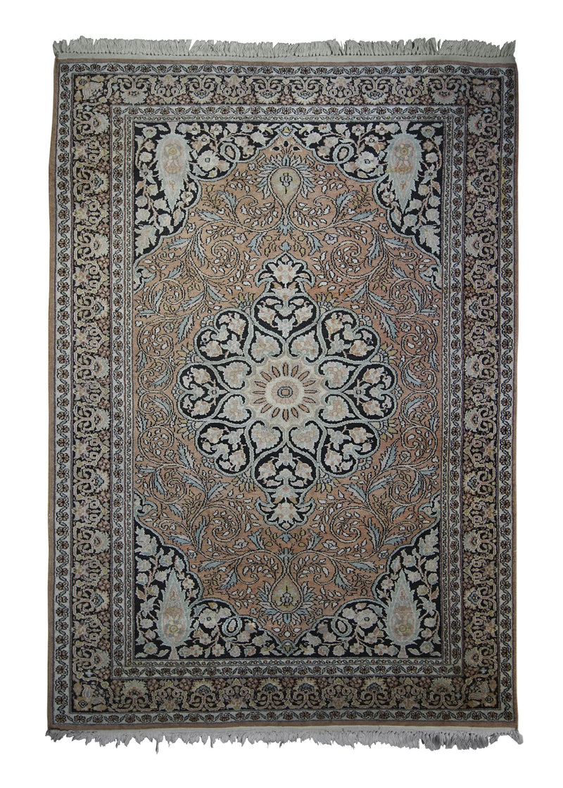 Oriental Rug Indian Handmade Area Traditional 4'2"x6'0" (4x6) Orange Blue Floral Design #A22389