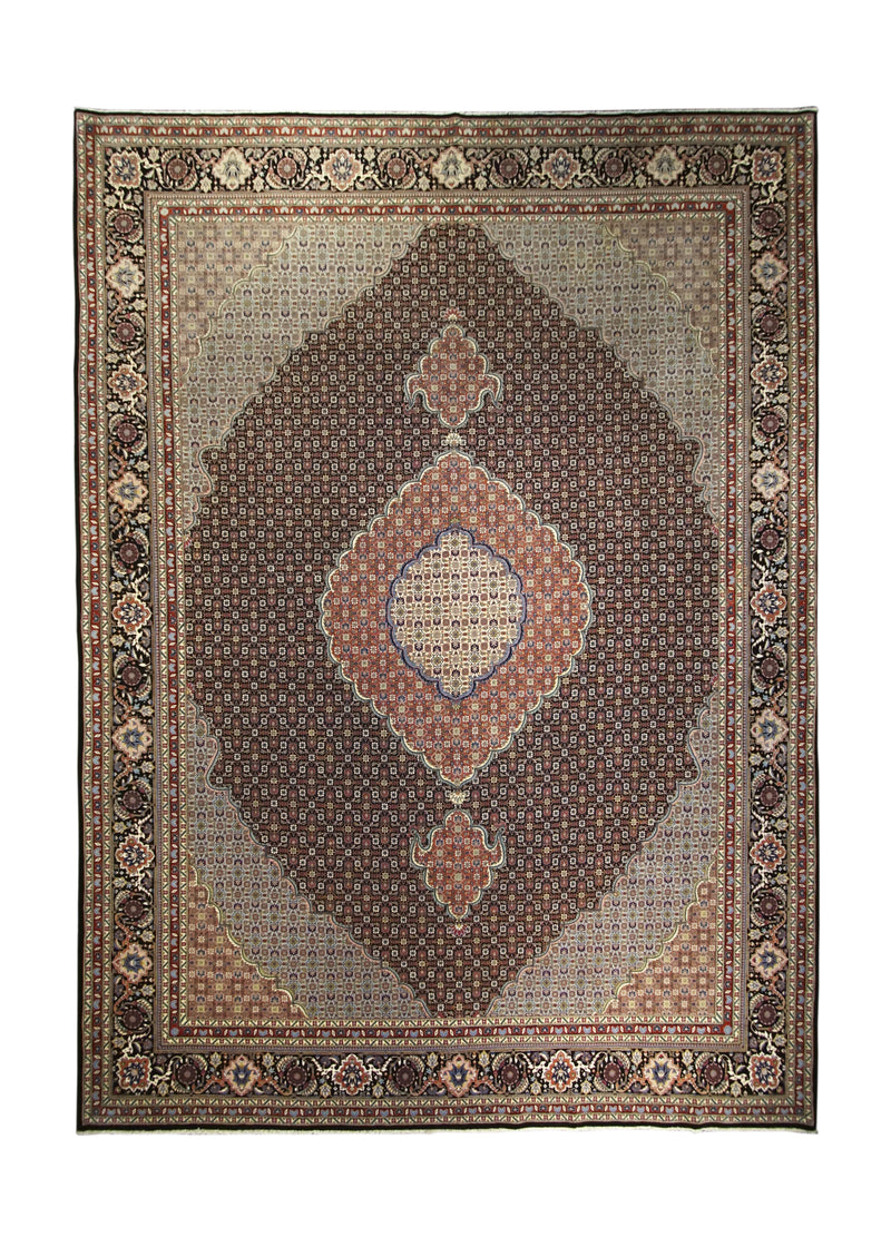 Oriental Rug Chinese Handmade Area Traditional 9'2"x12'2" (9x12) Black Blue Red Mahi Fish Design #A22390