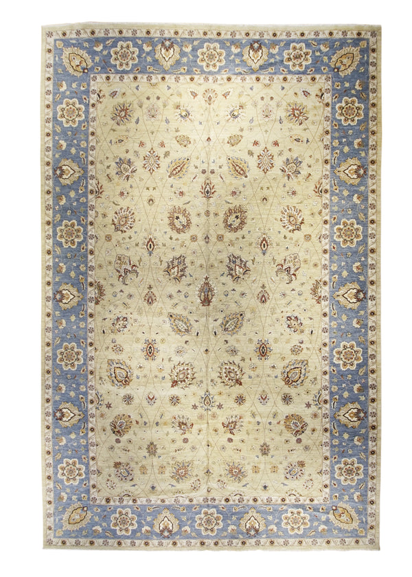 Oriental Rug Indian Handmade Area Transitional 11'11"x18'6" (12x19) Whites/Beige Blue Tea Washed Floral Oushak Design #A22546