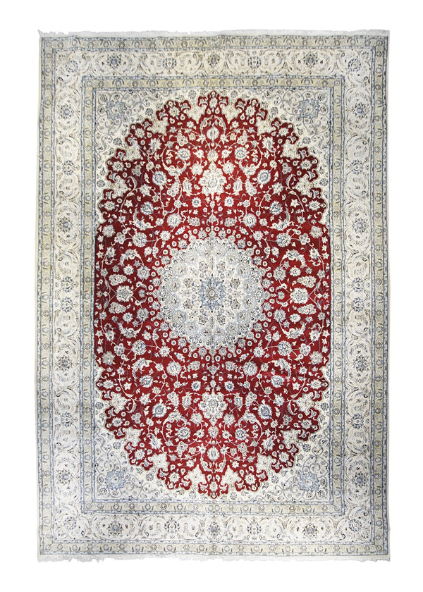 Persian Rug Tabas Handmade Area Traditional 13'0"x19'5" (13x19) Red Whites/Beige Blue Floral Design #A22603