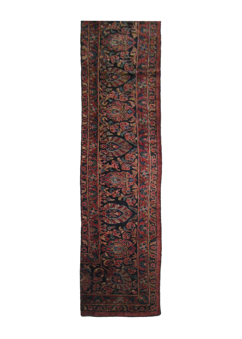 Persian Rug Sarouk Handmade Runner Traditional Antique 1'10"x8'1" (2x8) Red Blue Floral Partition Design #A22605
