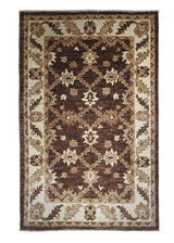 Oriental Rug Pakistani Handmade Area Transitional 4'0"x6'4" (4x6) Brown Whites/Beige Antique Washed Oushak Floral Design #A22630