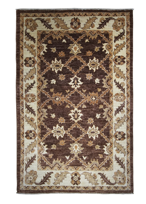 Oriental Rug Pakistani Handmade Area Transitional 4'0"x6'4" (4x6) Brown Whites/Beige Antique Washed Oushak Floral Design #A22630