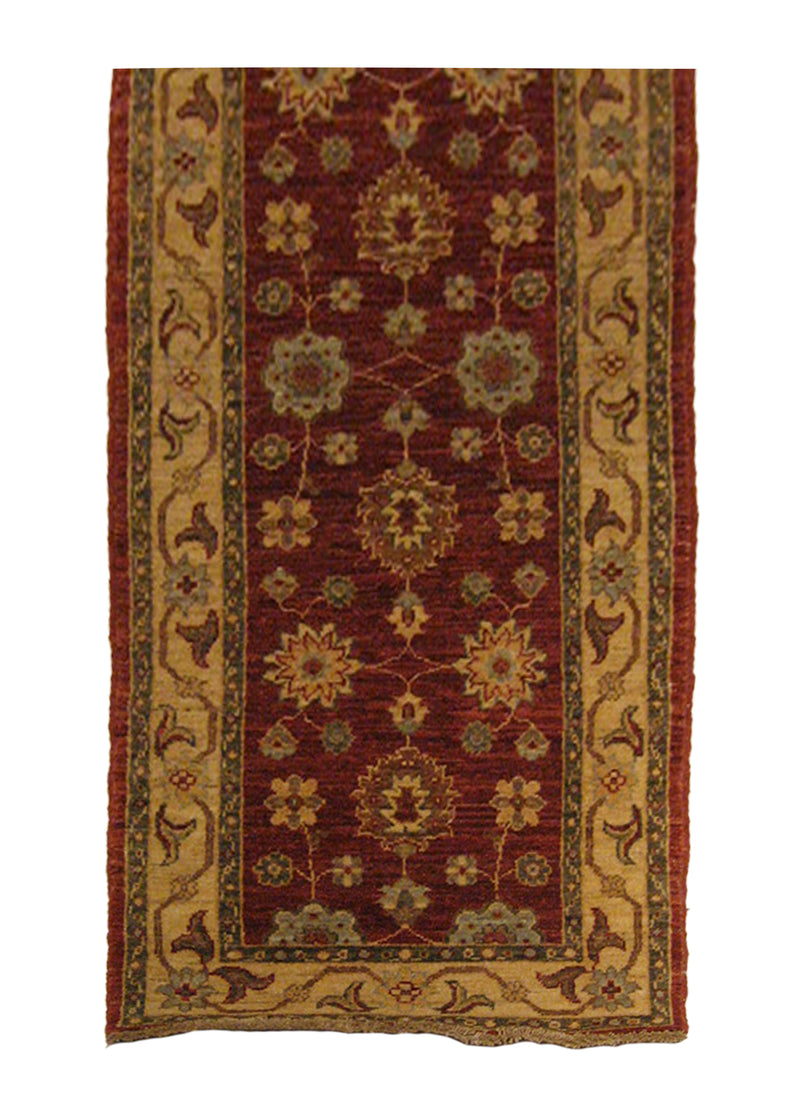 Oriental Rug Pakistani Handmade Runner Transitional 2'1"x5'11" (2x6) Red Whites/Beige Antique Washed Oushak Floral Design #A22638