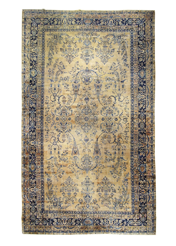 Persian Rug Lavar Kerman Handmade Area Traditional Antique 11'7"x20'0" (12x20) Orange Blue Floral Design #A22667