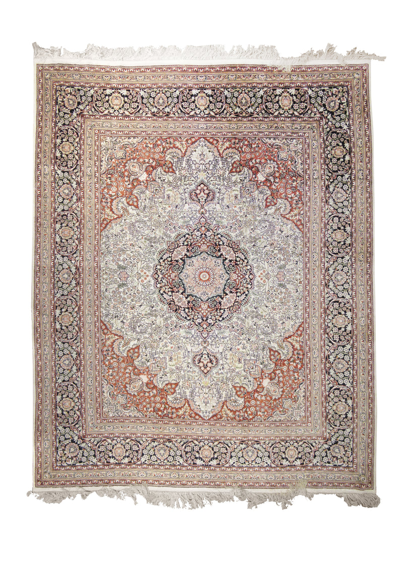 Oriental Rug Kashmiri Handmade Area Traditional 7'9"x9'8" (8x10) Whites/Beige Blue Floral Design #A22669