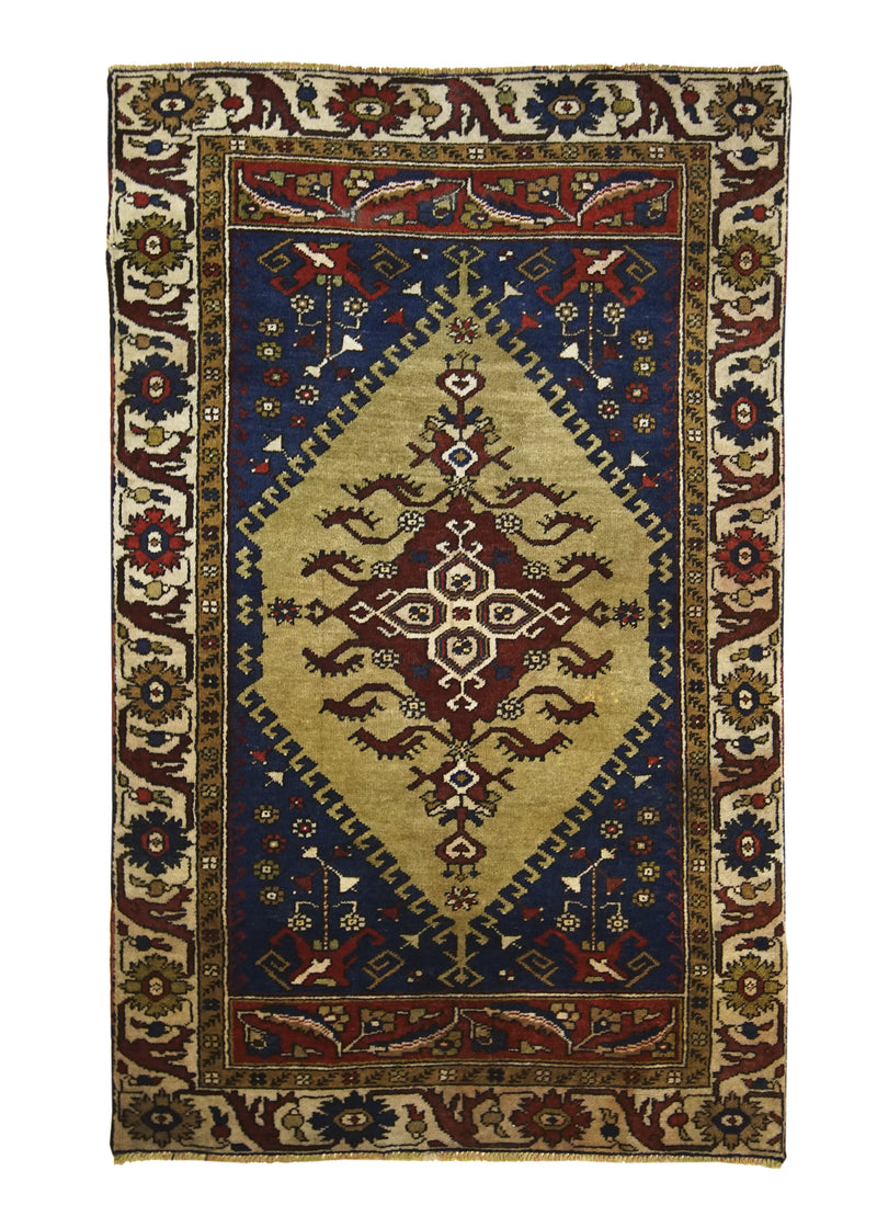 Oriental Rug Turkish Handmade Area Tribal 3'5"x5'1" (3x5) Whites/Beige Blue Geometric Design #A22672