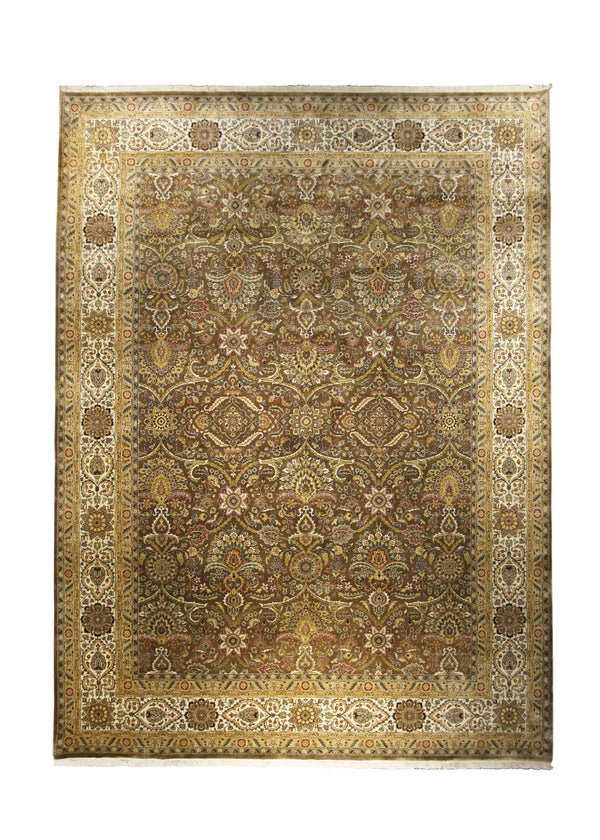 Oriental Rug Indian Handmade Area Transitional 8'11"x11'10" (9x12) Brown Whites/Beige Tea Washed Oushak Design #A22750