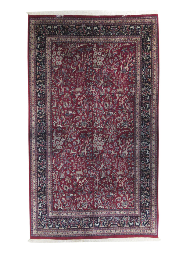 Oriental Rug Indian Handmade Area Traditional 4'1"x7'0" (4x7) Red Blue Tree of Life Animals Design #A22764