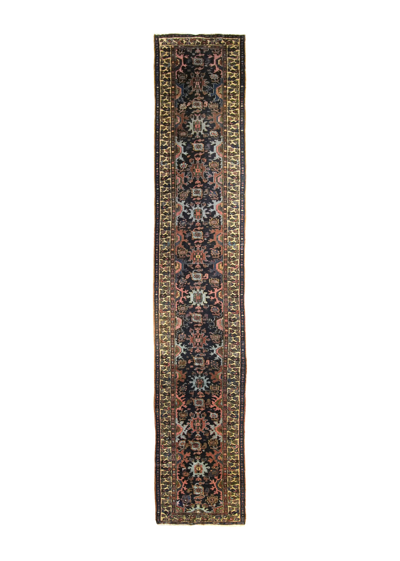 Persian Rug Mahal Handmade Runner Tribal Antique 3'0"x16'0" (3x16) Blue Whites/Beige Geometric Design #A22864