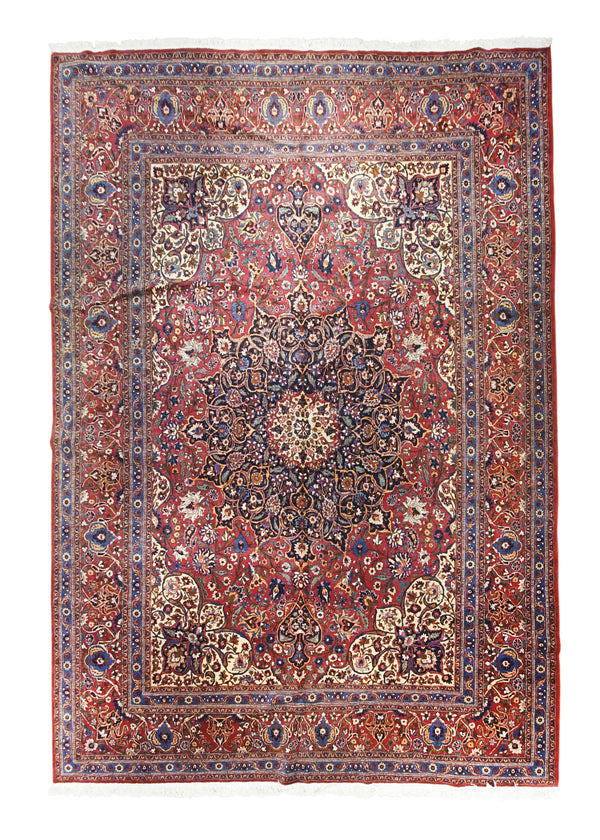 Persian Rug Mashhad Handmade Area Traditional 11'1"x16'1" (11x16) Red Blue Floral Design #A22882