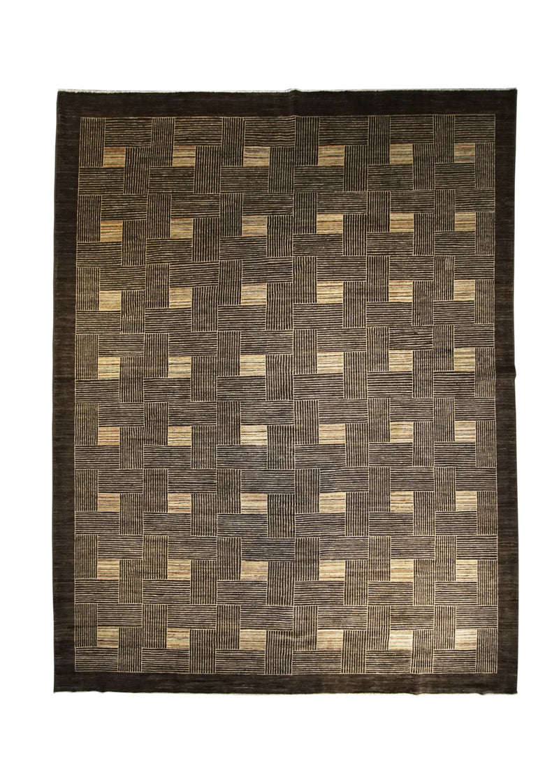 Oriental Rug Pakistani Handmade Area Transitional 9'1"x11'5" (9x11) Brown Gabbeh Geometric Design #A22903