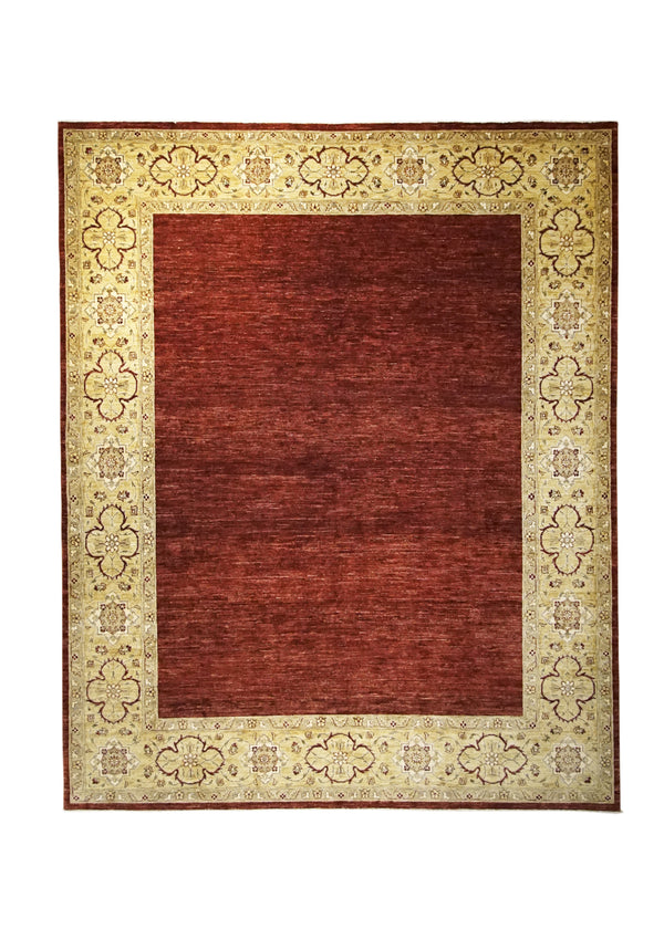 Oriental Rug Pakistani Handmade Area Transitional 8'3"x10'2" (8x10) Red Yellow/Gold Antique Washed Oushak Plain Design #A22924
